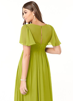 Azazie Verna vestidos de dama de honor de maternidad Vestido de Corte en A Cuello en V fruncido Hasta el suelo Gasa image6