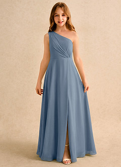 Azazie Puddles Girls Formal Flower Girl Dresses Twilight A-Line One Shoulder Chiffon Dress image6