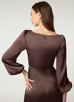 Azazie Mel Slutförsäljning Klä av Tubklänning i Stretch Satin Långärmad Rust image6