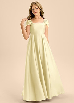 Azazie Rowena Junior Lemon Sorbet A-Line Bow Stretch Satin Dress image4