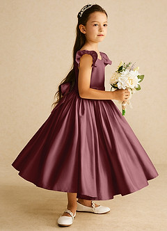 Azazie Violeta vestidos de niña de las flores Vestido de Rosa Del Desierto de Satin Mate de Vestido de gala con Lazo image4