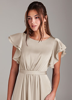 Azazie Daphne Bescheiden Bruidsmeisjekleding A-Lijn Ruches Stretch Satijn Vloerlengte Jurk image5