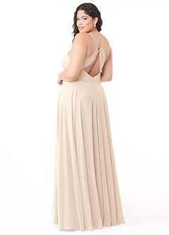 Azazie Avelina At-home Try On Dresses White Alabaster A-Line V-Neck Pleated Chiffon Dress image9