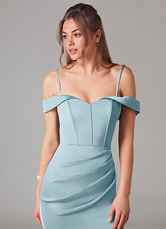 Azazie Everly Jurken voor bruidsmeisjes Converteerbaar Jurk van Stretch Satijn met Zeemeermin Off the Shoulder Mystiek Blauw image2