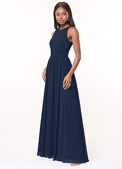 Azazie Harper Bridesmaid Dresses Dark Navy A-Line Pleated Chiffon Dress image3