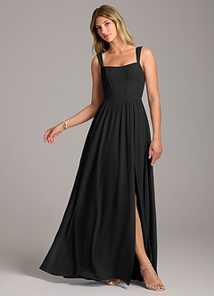 Azazie Rosaline Abiti da Damigella Abito A-Line in Chiffon Spacco Laterale Nero image1