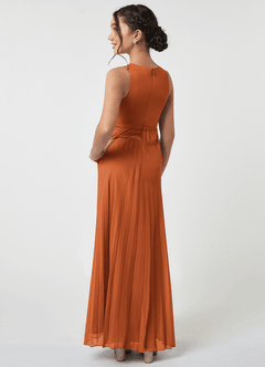 Azazie Lindie Junior Cinnamon A-Line Pleated Chiffon Dress image4