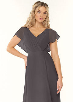 Azazie Rylee Bridesmaid Dresses Steel Grey A-Line Pleated Chiffon Dress image5