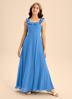 Azazie Callie Junior Blue Jay A-Line Ruched Chiffon Dress image5