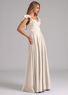 Azazie Leilani Bridesmaid Dresses White Alabaster A-Line Ruched Stretch Satin Dress image6