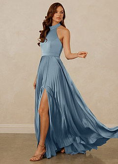 Christian Siriano Bridal for Azazie 1007 Bridesmaid Dresses Dusty Blue A-Line Pleated Stretch Satin Dress image5