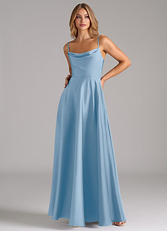Azazie Elle Bridesmaid Dresses Powder Blue A-Line Pleated Stretch Satin Dress image5