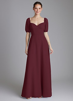 Azazie Fatima Bridesmaid Dresses Cabernet A-Line with Pockets Chiffon Dress image1