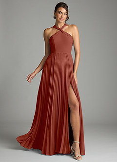 Azazie Afra Bridesmaid Dresses Auburn A-Line Pleated Chiffon Dress image1