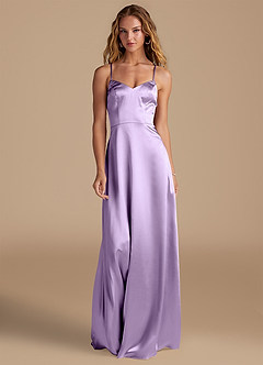 Azazie Mei Bridesmaid Dresses Lilac A-Line Metallic Satin Dress image3