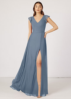 Azazie Claudine Bridesmaid Dresses A-Line Flutter Sleeve Chiffon Floor-Length Dress image2