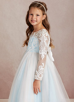 Azazie Elodie Robe Demoiselle D'honneur Fillette Robe Princesse en Dentelle Ivoire Bleu Ciel image6