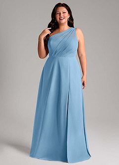 Azazie Phaedra Bridesmaid Dresses Steel Blue A-Line One Shoulder Chiffon Dress image5