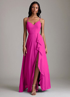 Azazie Naeem Vestidos de damas de honor Vestido de Fucsia de Gasa de Corte en A con Cuello en V fruncido image1