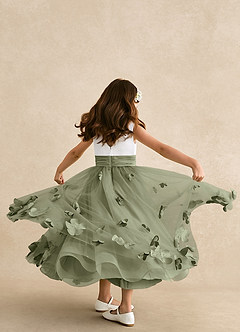 Azazie Vi Flower Girl Dresses Pistachio A-Line Sleeveless Tulle Dress image3