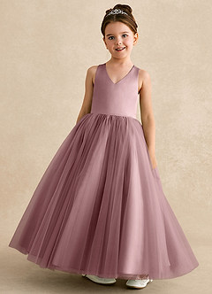 Azazie Peanut vestidos de niña de las flores Vestido de Rosa Polvorienta de Tul de Corte En A con Tirantes image4