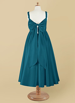 Azazie Cutie Pie Flower Girl Dresses Ink Blue A-Line Pleated Matte Satin Dress image8