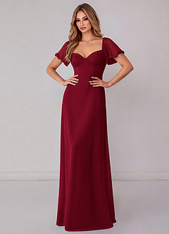 Azazie Fatima Bridesmaid Dresses Burgundy A-Line with Pockets Chiffon Dress image2