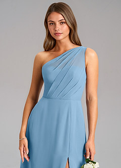 Azazie Phaedra Abiti da Damigella Abito A-Line in Chiffon Monospalla Blu Acciaio image16