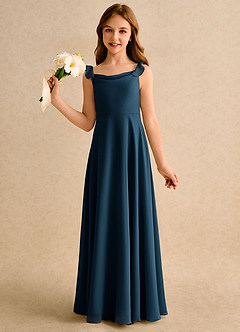 Azazie Puppy Girls Formal Flower Girl Dresses Dark Navy A-Line Pleated Chiffon Dress image3