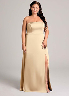 Azazie Wren Bridesmaid Dresses Champagne A-Line Strapless Stretch Satin Convertible Dress image11