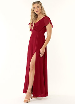 Azazie Rylee Bridesmaid Dresses Scarlet A-Line Pleated Chiffon Dress image3