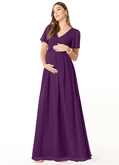 Azazie Verna Abiti da damigella d'onore premaman Abito A-Line Increspato con Scollo a V Chiffon Floor-Length image3