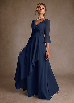 Azazie Eire vestidos de madre de la novia Vestido de Azul Marino Oscuro de Gasa de Corte en A con Plisado image3