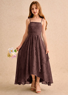 Azazie Twilight Girls Formal Blumenmädchenkleider A-Linie Plissee Blumen-Burnout Kleid Espresso image3