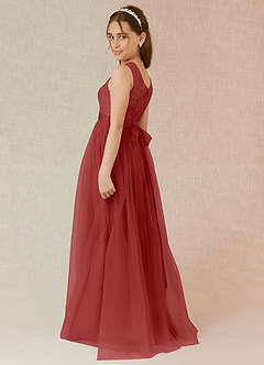 Azazie Georgette Junior Rust A-Line Lace Tulle Dress image2