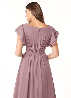 Azazie Daphne Bescheidene Brautjungfernkleider A-Linie Gekräuselt Chiffon Bodenlänge Kleider image5