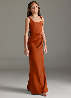 Azazie Mero Junior Burnt Orange Mermaid Pleated Stretch Satin Dress image3