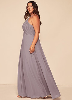 Azazie Ginger Bridesmaid Dresses Dusk A-Line Halter Pleated Chiffon Dress image13