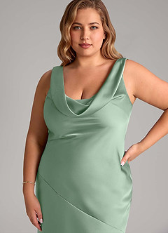 Azazie Rylina Vestidos de damas de honor Vestido de Agave de Satén Elástico de Corte Sirena image11