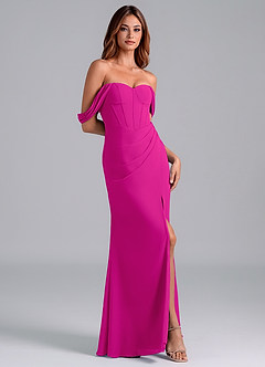 Azazie Asha Jurken voor bruidsmeisjes Converteerbaar Jurk van Chiffon met Kolom Off the Shoulder Fuchsia image3