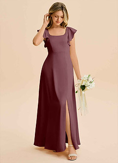 Azazie Bondi Junior Sangria A-Line Side Slit Stretch Satin Dress image3