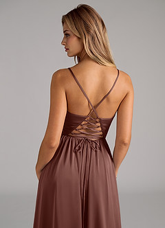 Azazie Aaida Robes de demoiselle d'honneur Robe Trapèze en Satin extensible Corset Expresso image2