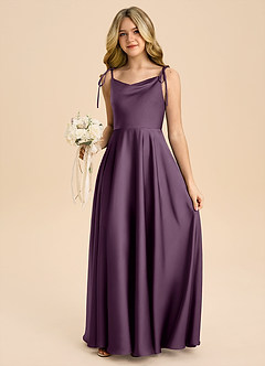 Azazie Popsy Junior Plum A-Line Bow Stretch Satin Dress image5