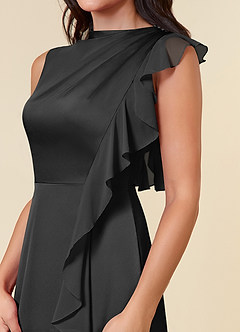 Azazie Narine Mother of the Bride Dresses Black A-Line High Neckline Pleated Stretch Satin Dress image5