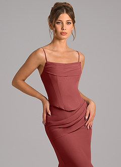 Azazie Sorrel Vestidos de madrinha de casamento Vestido Terracota de Chiffon de sereia com Corpete image8