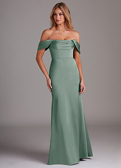 Azazie Saige Vestidos de damas de honor Vestido de Salvia Plateada de Satén Elástico de Corte Recto con Vestidos sin tirantes image4