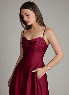 Azazie Meleena Brautjungfernkleider Eine Linie Schulterfrei Stretch-Satin Kleid Burgunderrot image2