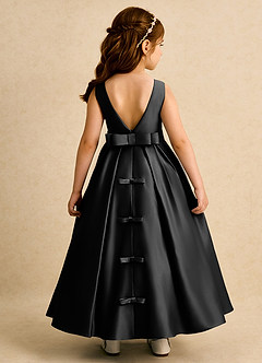 Azazie Mapel Blumenmädchenkleider Ballkleid Plissee Matte Satin Kleid Schwarz image1