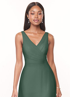 Azazie Nala Abiti da Damigella Abito A-Line in Chiffon Plissettato Muschio Marino image4