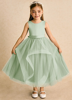 Azazie Vana Blumenmädchenkleider Ballkleid Schleifen Tüll Kleid Staubiger Salbeigrün image6